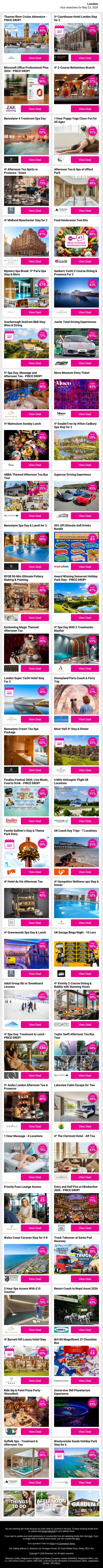 Enjoy Weekend Worthy London Experiences Like Thames River Cruise Adventure - PRICE DROP! and 5* Courthouse Hotel London Stay for 2 and Microsoft Office Professional Plus 2024 - PRICE DROP! plus MORE email from Wowcher screenshot