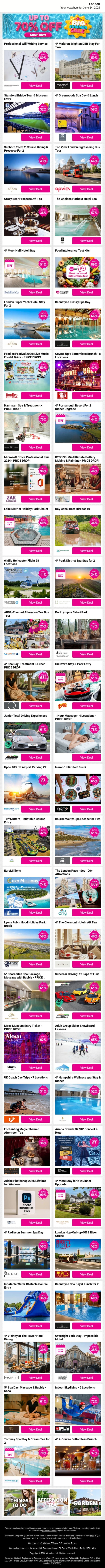 Too Good To Ignore London Offers Like Professional Will Writing Service and 4* Maldron Brighton DBB Stay For Two and Stamford Bridge Tour & Museum Entry plus MORE email from Wowcher screenshot