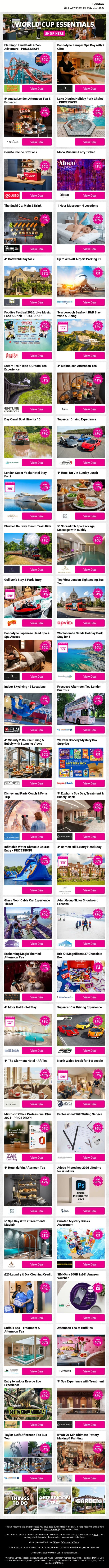 Enjoy Weekend Worthy London Experiences Like Flamingo Land Park & Zoo Adventure and Bannatyne Pamper Spa Day with 2 Gifts and 5* Andaz London Afternoon Tea & Prosecco plus MORE email from Wowcher screenshot