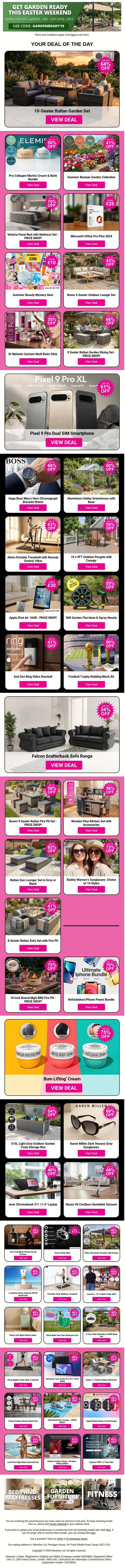 🚨Ends Today: EXTRA 15% Off with GARDENREADY15 email from Wowcher screenshot