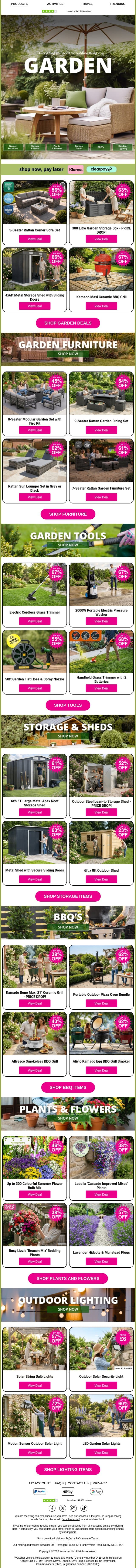 Elevate Your Garden Escape With Our Beautiful Deals email from Wowcher screenshot