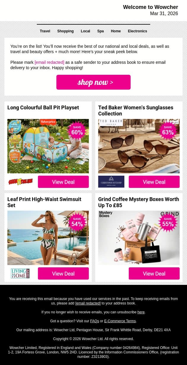 👋 Hi! We're so happy you've signed up email from Wowcher screenshot