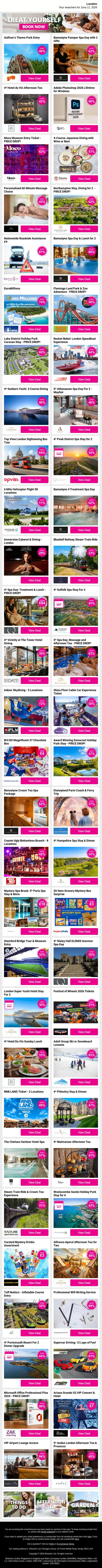 Seriously Good London Experiences Like Gulliver's Theme Park Entry and Bannatyne Pamper Spa Day with 2 Gifts and 4* Hotel du Vin Afternoon Tea plus MORE email from Wowcher screenshot