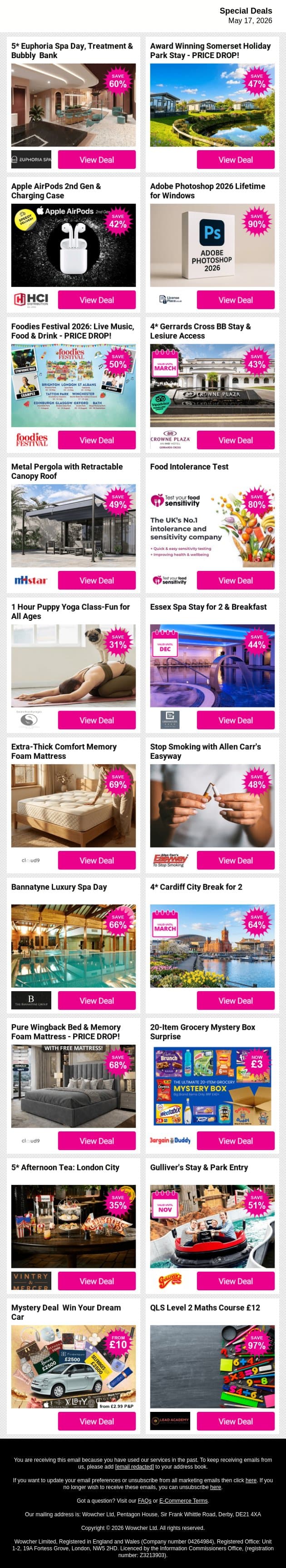 🎯 Today's top picks — seriously good prices 💸 email from Wowcher screenshot