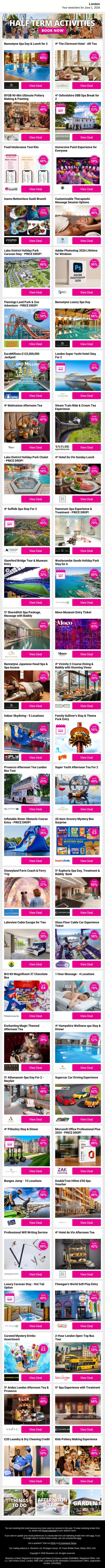 Ease Into The Week With London Offers Like Bannatyne Spa Day & Lunch for 2 and 4* The Clermont Hotel - Aft Tea and BYOB 90-Min Ultimate Pottery Making & Painting plus MORE email from Wowcher screenshot