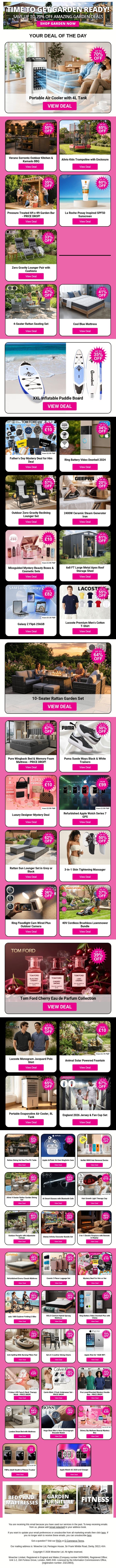 Grab Amazing Deals Like Portable Air Cooler with 4L Tank and Verano Sorrento Outdoor Kitchen & Kamado BBQ and Alivio Kids Trampoline with Enclosure plus MORE !!! email from Wowcher screenshot