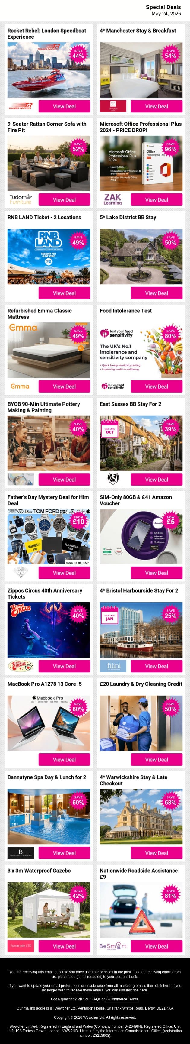 🔥 Today's Hottest Deals — Don't Miss Out email from Wowcher screenshot