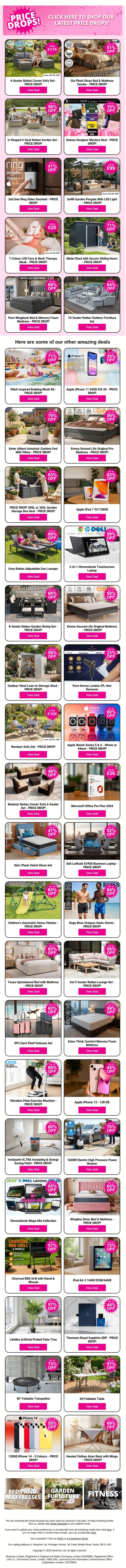 Price Drop Alert: Save Big Today Across Garden, Home, Tech & MORE email from Wowcher screenshot