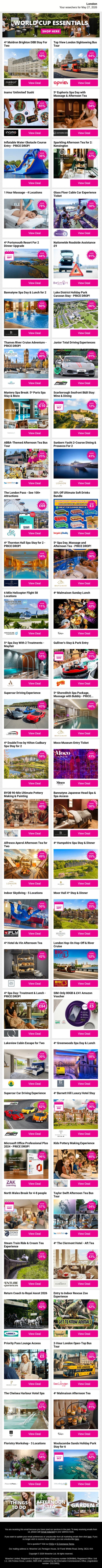 Hard To Ignore London Gems Like 4* Maldron Brighton DBB Stay For Two and Top View London Sightseeing Bus Tour and Inamo 'Unlimited' Sushi plus MORE email from Wowcher screenshot