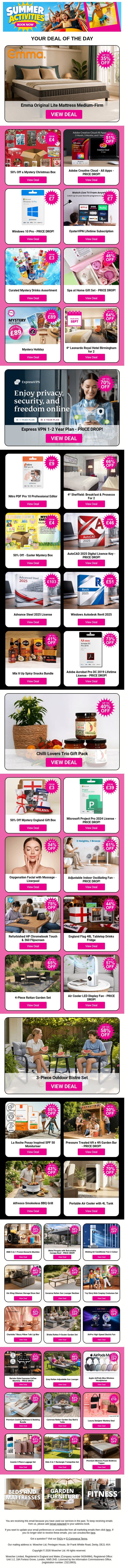 Emma Original Lite Mattress Medium-Firm | 50% Off a Mystery Christmas Box | Adobe Creative Cloud - All Apps | Windows 10 Pro - PRICE DROP! | OysterVPN Lifetime Subscription email from Wowcher screenshot
