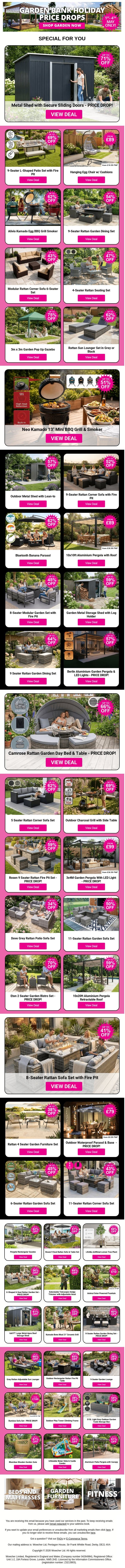 🌸Shop Garden Price Drops This Bank Holiday Weekend! email from Wowcher screenshot