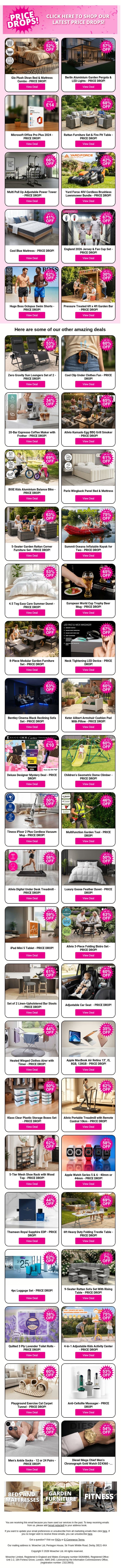 Price Drops Across Home, Garden, Tech & MORE Amazing Deals Inside! email from Wowcher screenshot