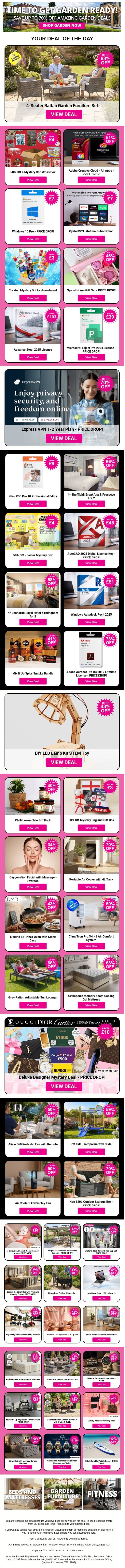 4-Seater Rattan Garden Furniture Set | 50% Off a Mystery Christmas Box | Adobe Creative Cloud - All Apps | Windows 10 Pro - PRICE DROP! | OysterVPN Lifetime Subscription email from Wowcher screenshot