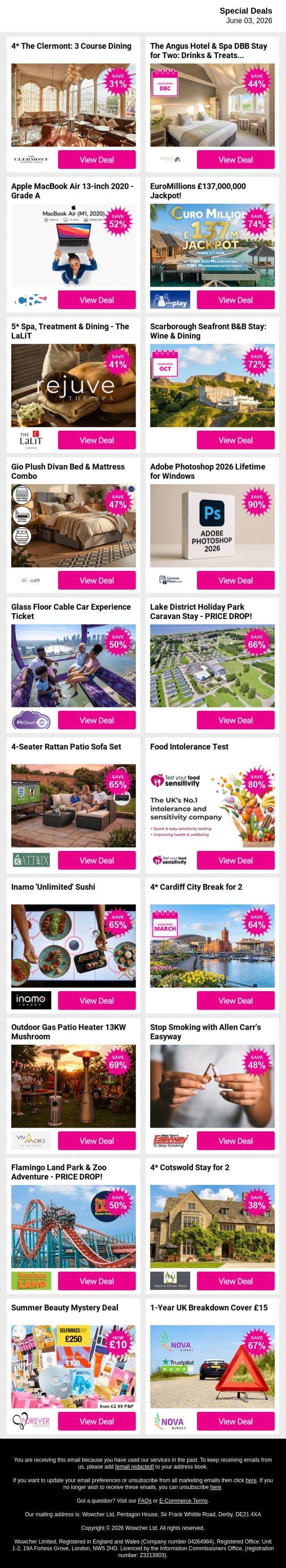⚡ You're going to want to see these deals 🔥 email from Wowcher screenshot