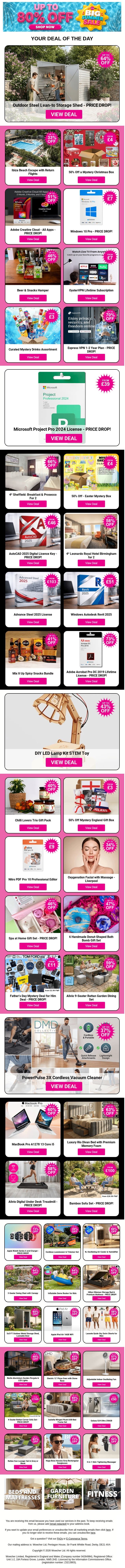 WOWCHER'S BIG SUMMER SALE IS NOW ON! UP TO 80% SAVINGS ON AMAZING DEALS! SHOP NOW email from Wowcher screenshot