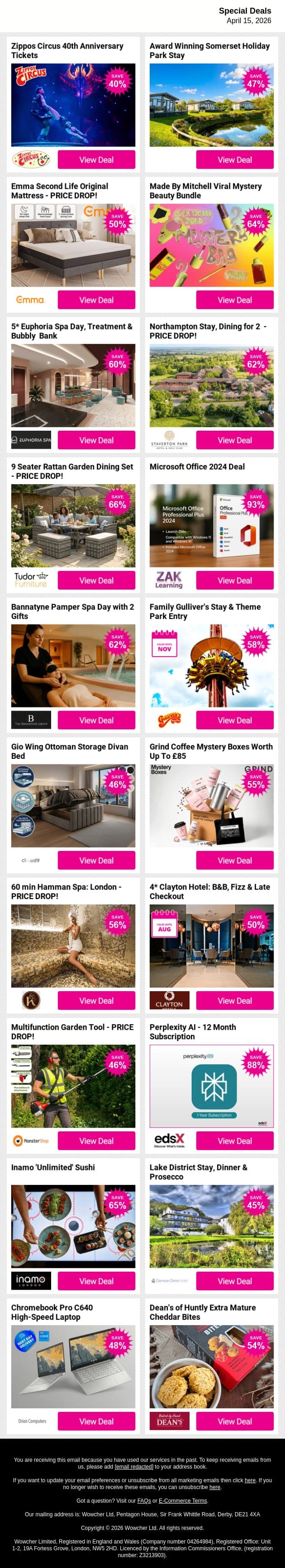 💸 Save on Wowcher’s Best Deals – Shop Now! email from Wowcher screenshot
