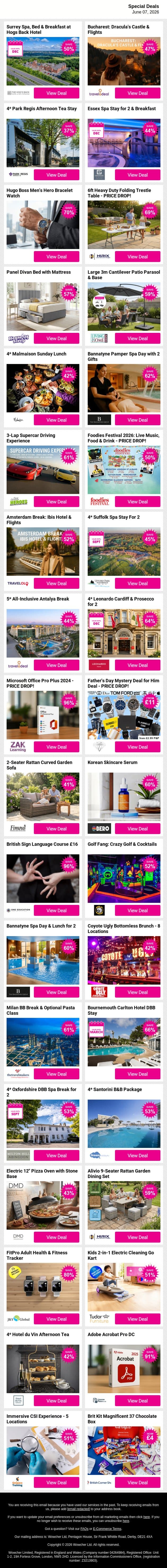 Big experiences, smaller prices 💥 Shop Today email from Wowcher screenshot