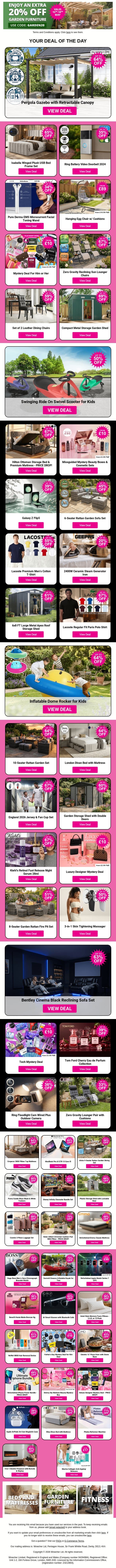 Enjoy EXTRA Savings on Garden Furniture with Promo Code: GARDEN20 email from Wowcher screenshot