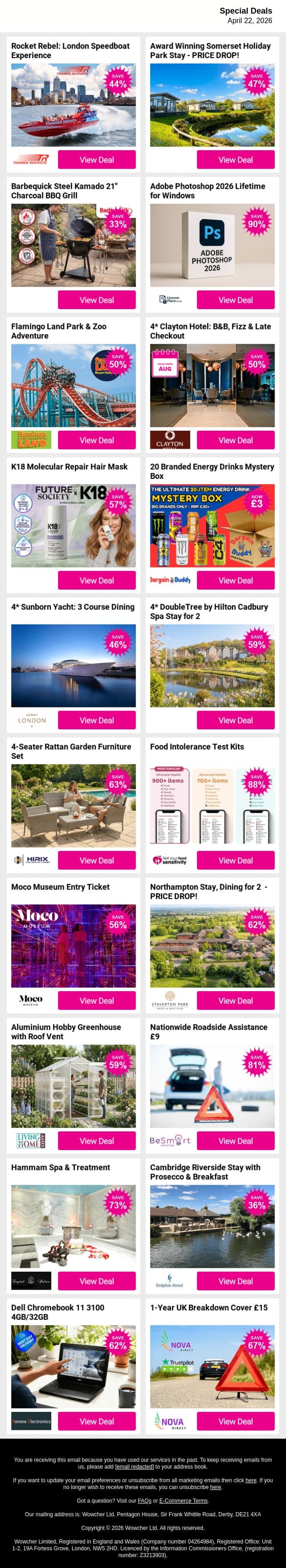 🛍️ Great Deals, Even Better Prices – Shop Now email from Wowcher screenshot