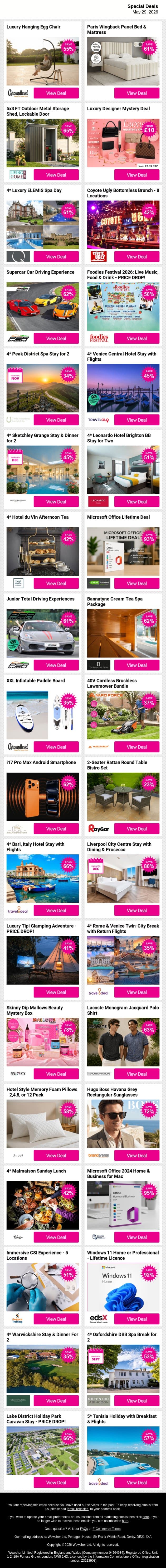 💸 Warning: these payday deals may cause spontaneous bookings 😍 email from Wowcher screenshot