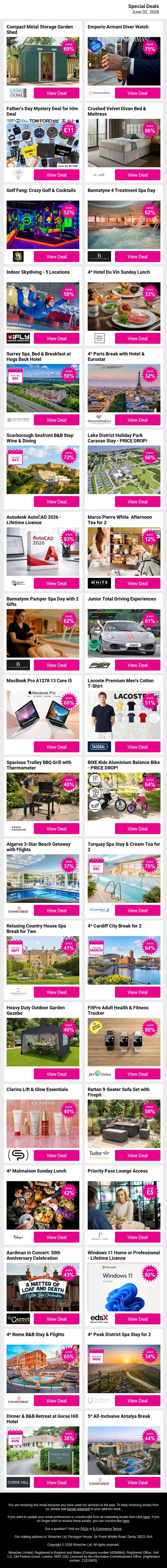 Something exciting is waiting for you 🎉 Explore Deals email from Wowcher screenshot