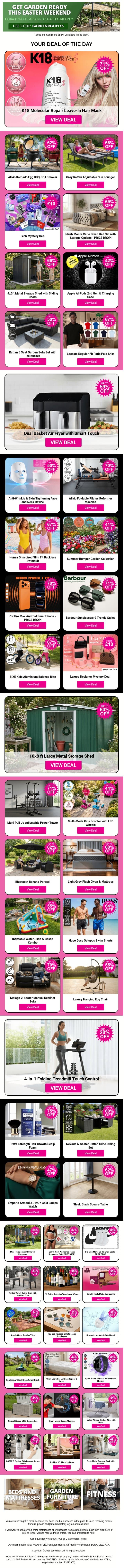 Click To Shop And Get EXTRA 15% Off With Promo Code: GARDENREADY15! email from Wowcher screenshot