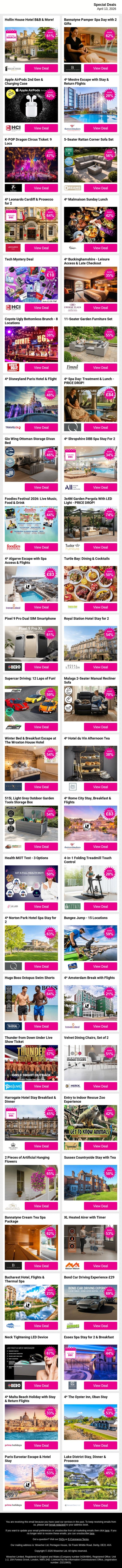 A Better Deal Drop Is Waiting - Tap to Discover 🛍️✨` email from Wowcher screenshot