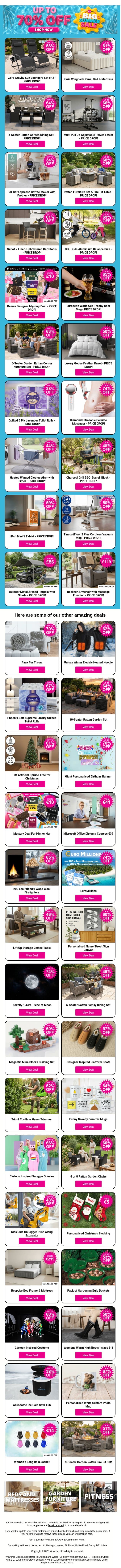Summer Sale Savings Up To 70% OFF on Top Deals! Shop Now email from Wowcher screenshot