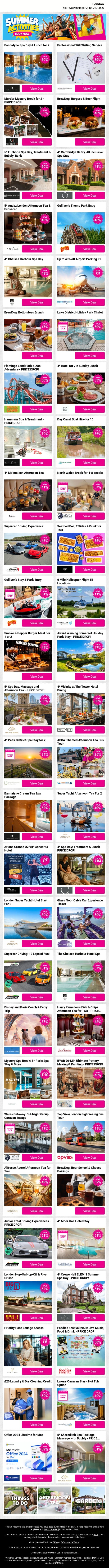 Bannatyne Spa Day & Lunch for 2 | Professional Will Writing Service | Murder Mystery Break for 2 - PRICE DROP! | BrewDog: Burgers & Beer Flight | 5* Euphoria Spa Day, Treatment & Bubbly Bank email from Wowcher screenshot