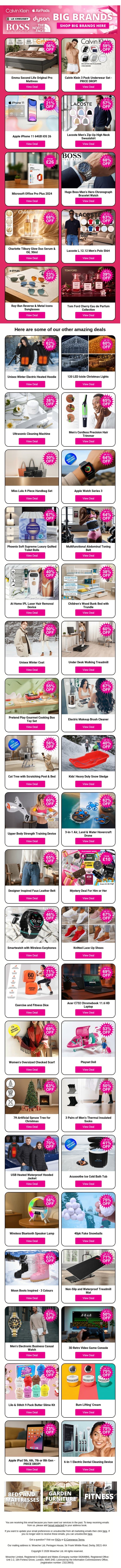 Big brands, Bigger steals💸Calvin Klein, Hugo Boss, Lacoste, Ray-Ban & More! email from Wowcher screenshot