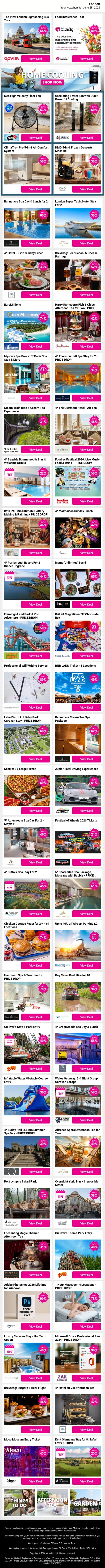 Seriously Good London Experiences Like Top View London Sightseeing Bus Tour and 4* The Clermont Hotel - Aft Tea and Neo High Velocity Floor Fan plus MORE email from Wowcher screenshot