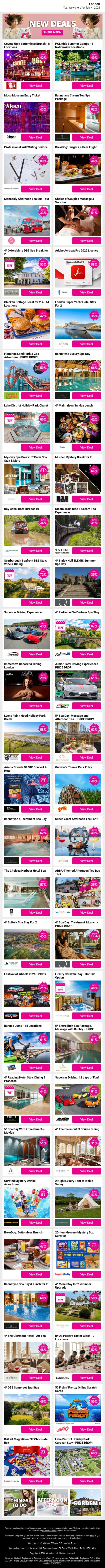 Coyote Ugly Bottomless Brunch - 8 Locations | PGL Kids Summer Camps - 8 Nationwide Locations | Moco Museum Entry Ticket | Bannatyne Cream Tea Spa Package | Professional Will Writing Service email from Wowcher screenshot