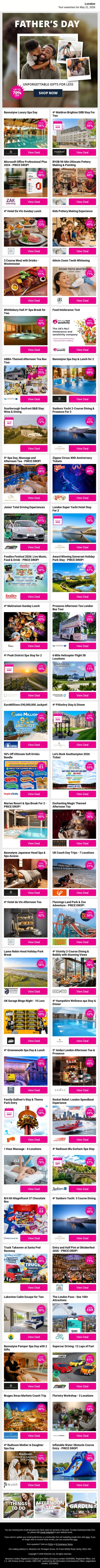 Seriously Good London Activities Like Bannatyne Luxury Spa Day and 4* Maldron Brighton DBB Stay For Two and Microsoft Office Professional Plus 2024 - PRICE DROP! plus MORE email from Wowcher screenshot