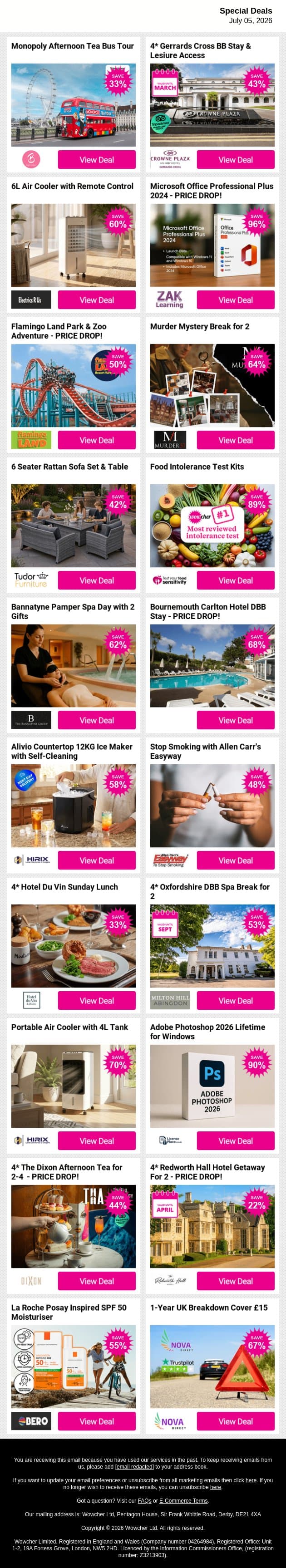 ✨ Treat Yourself for Less — Deals You'll Love Today! email from Wowcher screenshot