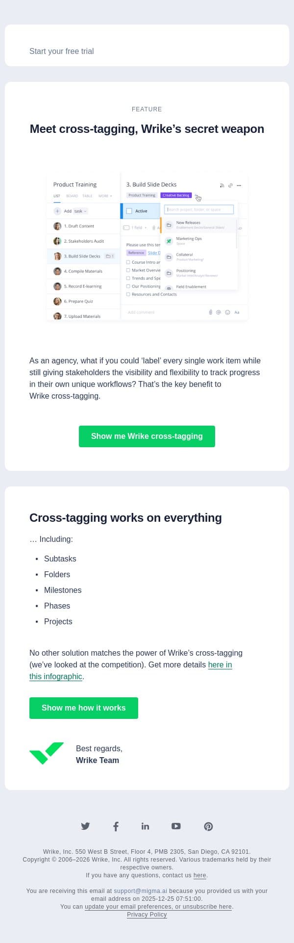 ICYMI: Wrike’s cross-tagging visibility feature email from Wrike screenshot