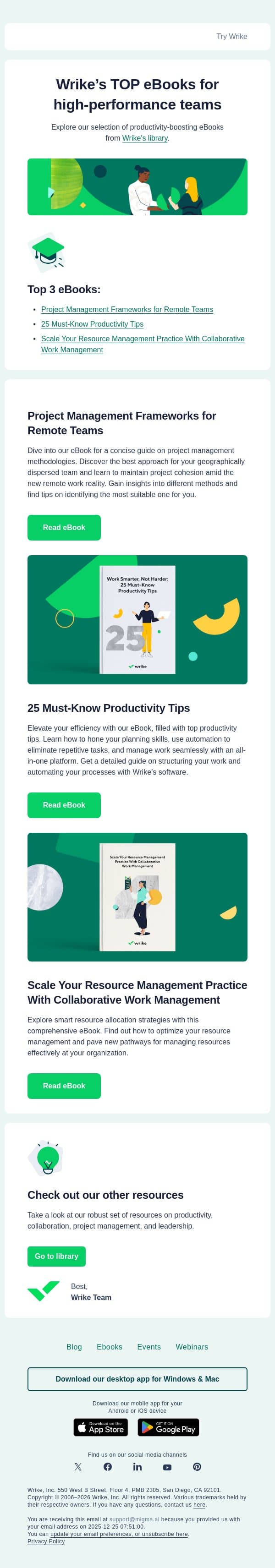 1. Wrike’s TOP eBooks for high‑performance teams email from Wrike screenshot