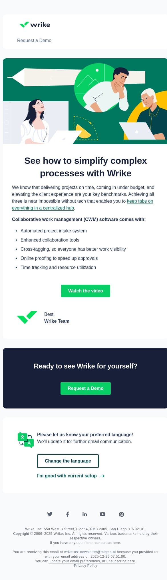 Why agencies adopt CWM technology email from Wrike screenshot