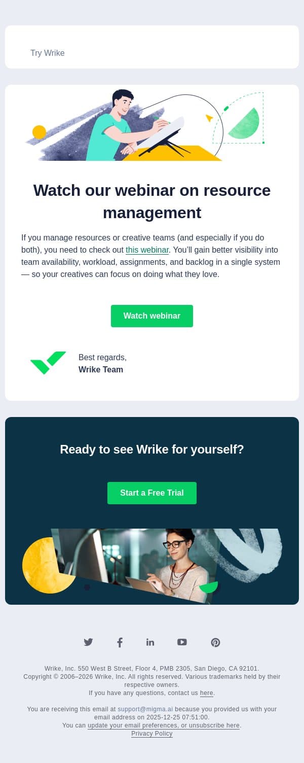Why resource management is key email from Wrike screenshot