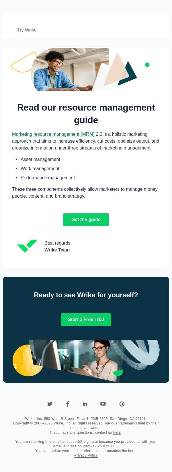 Use your full marketing resources email from Wrike screenshot
