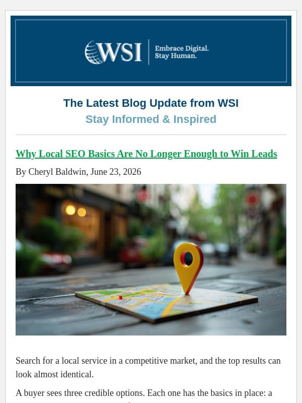 Why Local SEO Basics Are No Longer Enough to Win Leads email from WSI