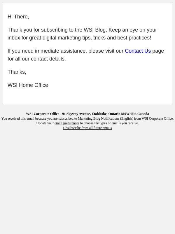 Thank you for Subscribing to the WSI Blog email from WSI