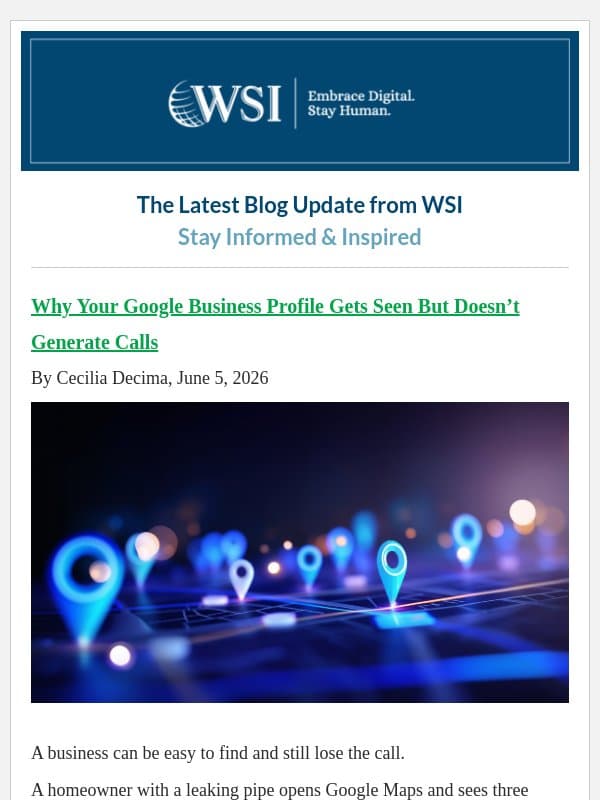 Why Your Google Business Profile Gets Seen But Doesn’t Generate Calls email from WSI