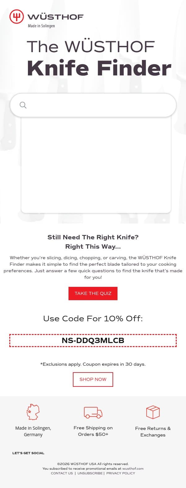 Find Your Perfect Knife in Seconds 🧐 email from Wüsthof screenshot