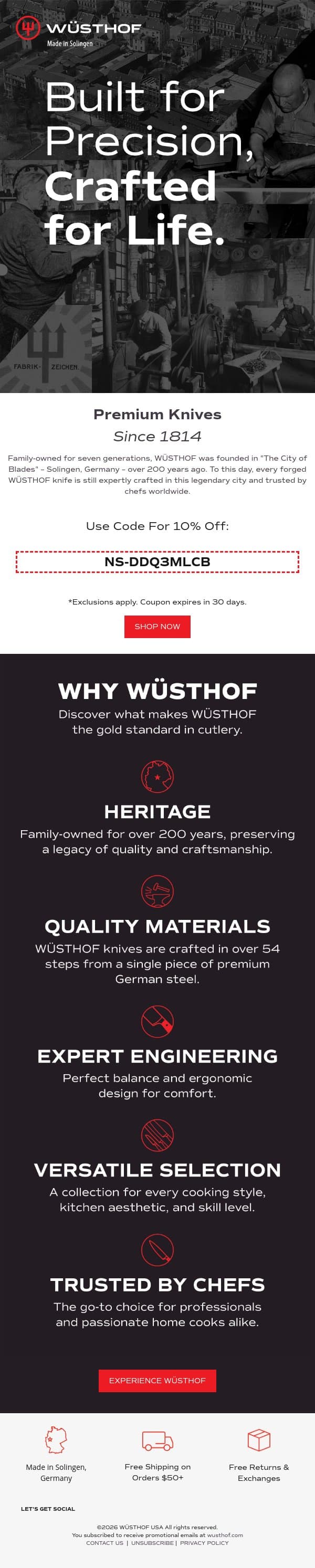 Why WÜSTHOF? Let’s Break It Down email from Wüsthof screenshot