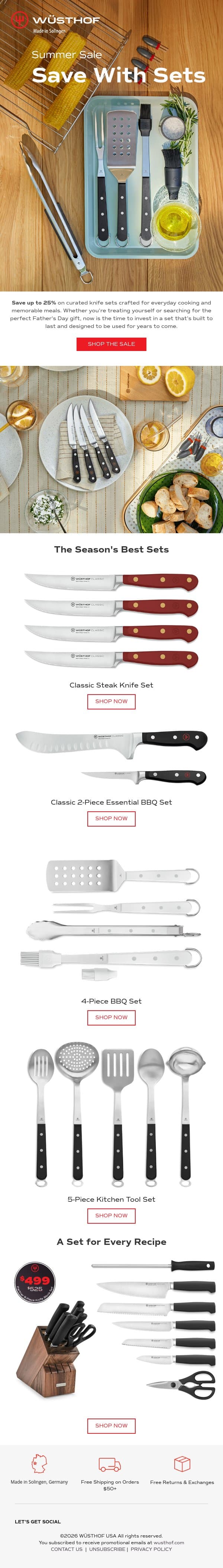 Don’t Miss Out: Sets Up to 25% Off! email from Wüsthof screenshot
