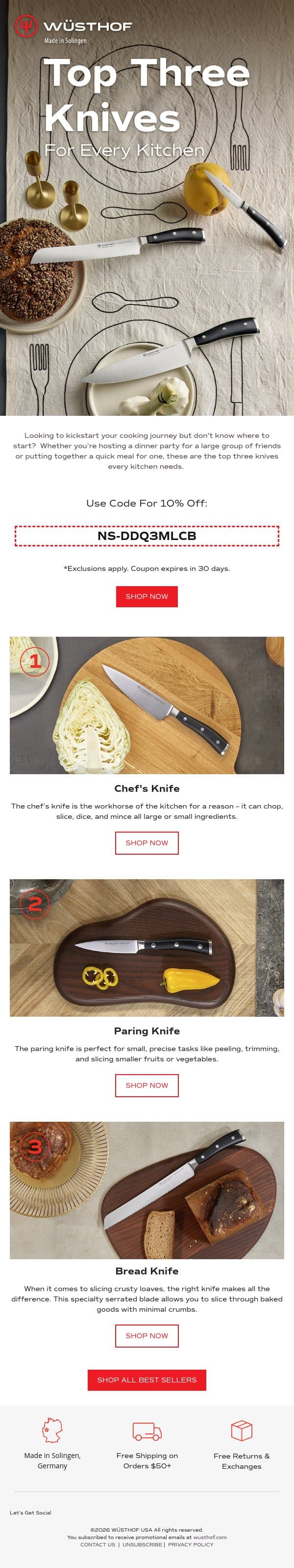 The 3 Knives Every Kitchen Needs 🍽 email from Wüsthof screenshot