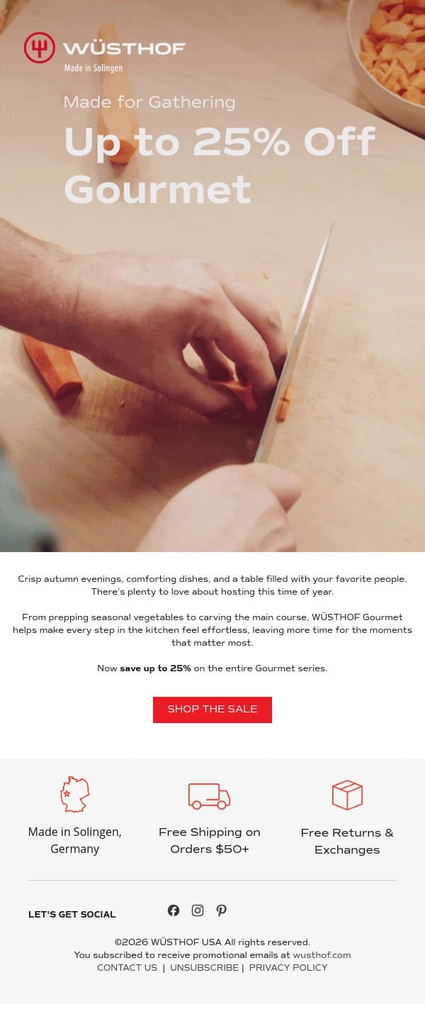 Up to 25% Off WÜSTHOF Gourmet 👨‍🍳 email from Wüsthof screenshot