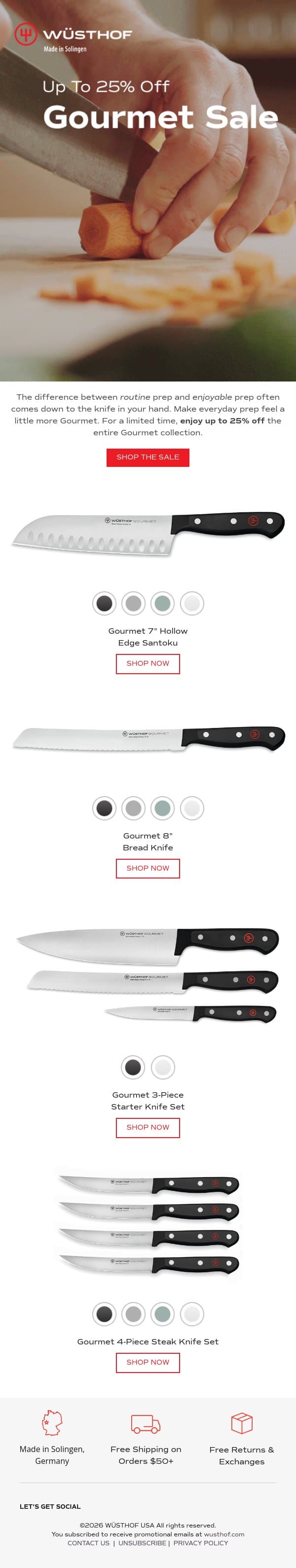 Gourmet Sale Starts Now: Up to 25% Off 🌟 email from Wüsthof screenshot