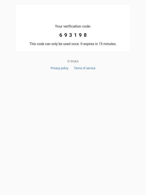 693198 is your code email from WUKA screenshot