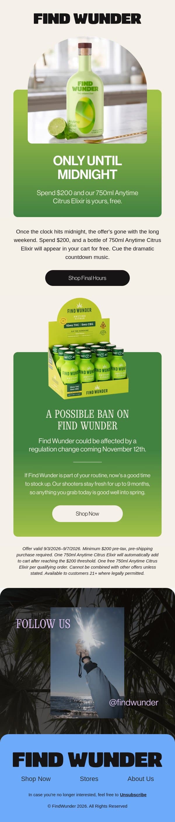 Final hours to get your free bottle email from Wunder screenshot